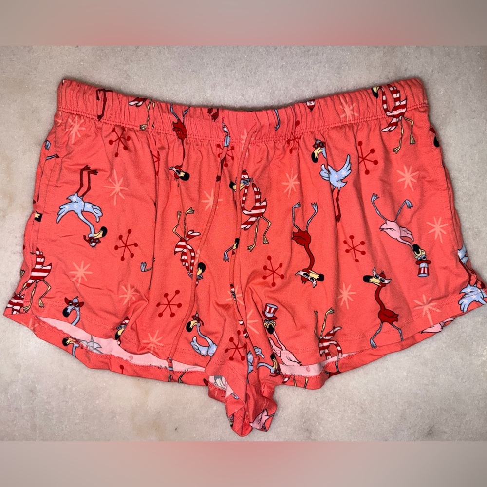 Coral Flamingo Print Women's Lounge Shorts